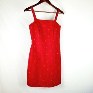 Vintage 90s Red Heart Embroidered‎ Mini Dress